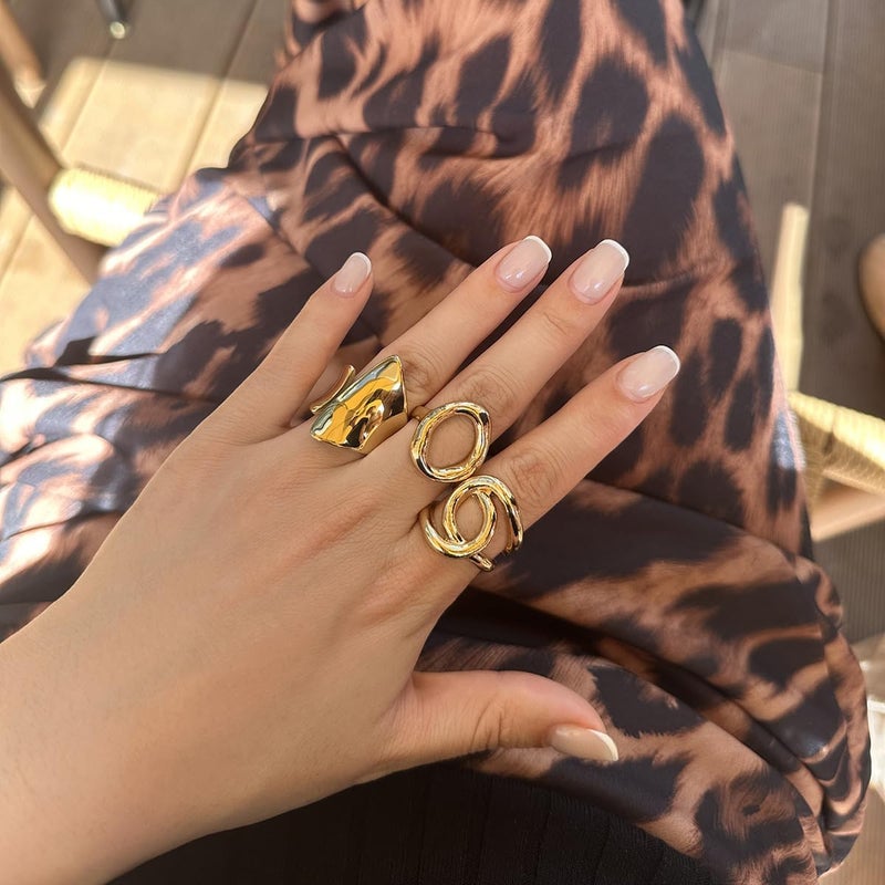 ANGLEQUEEN Chunky Silver Rings for Women Open Stacking Knuckle Ring Silver Adjustable Round Dome Rings Set Minimalist Irregular Statement Ring Women 2025 Fashion Jewelry - Image 2
